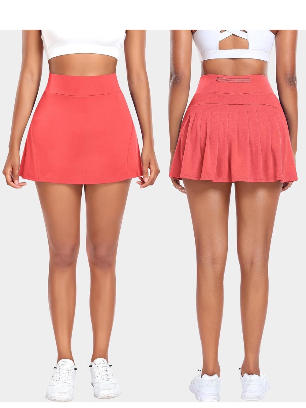 High-Waist Coral Skater Skirt with Built-In Shorts
